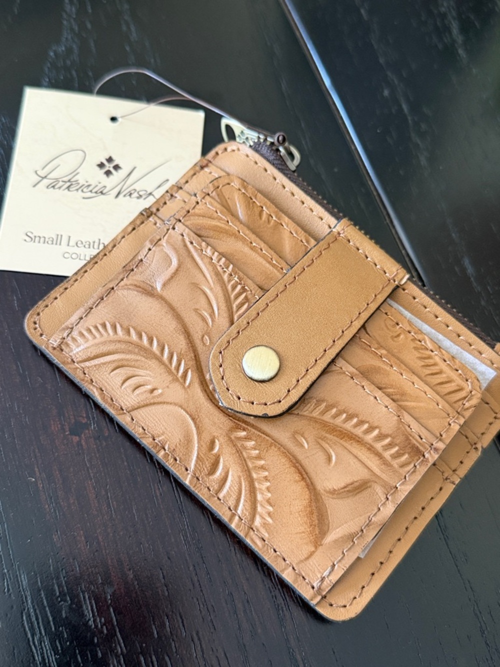 Patricia Nash Embossed Leather Card Wallet - Cognac Tan-NWT